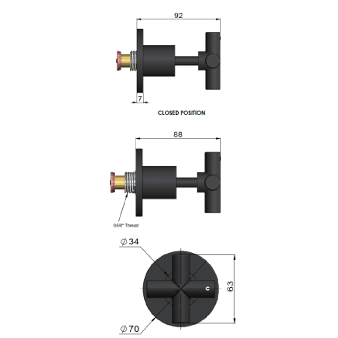 Meir Cross Handle Jumper Valve Wall Top Assemblies Shadow