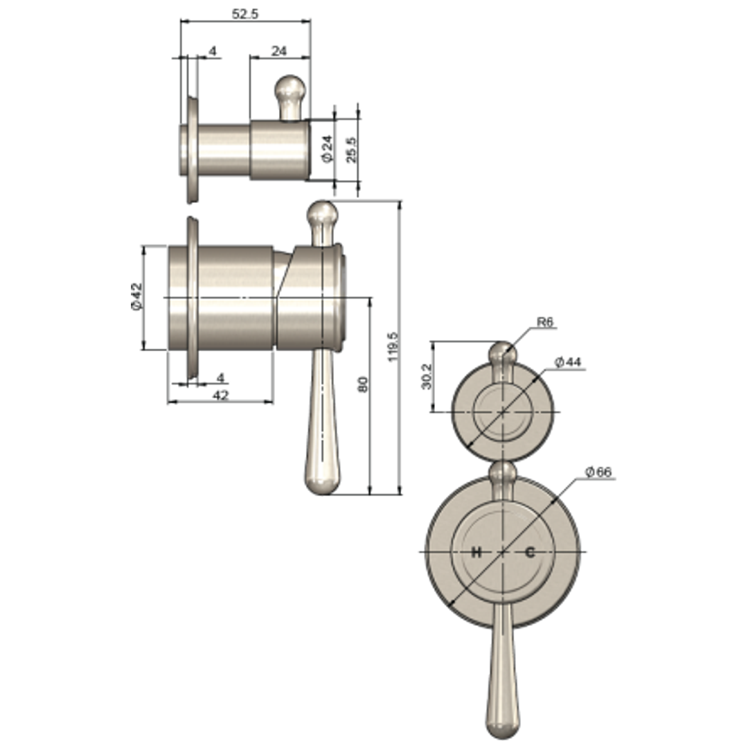 Meir Harrington Shower Divertor Mixer Finished Parts Brushed Nickel