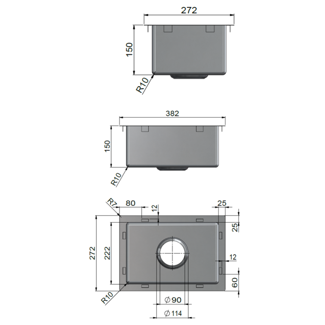 Meir Kitchen Mini Sink Single Bowl 272 X 382 - Brushed Gun Metal