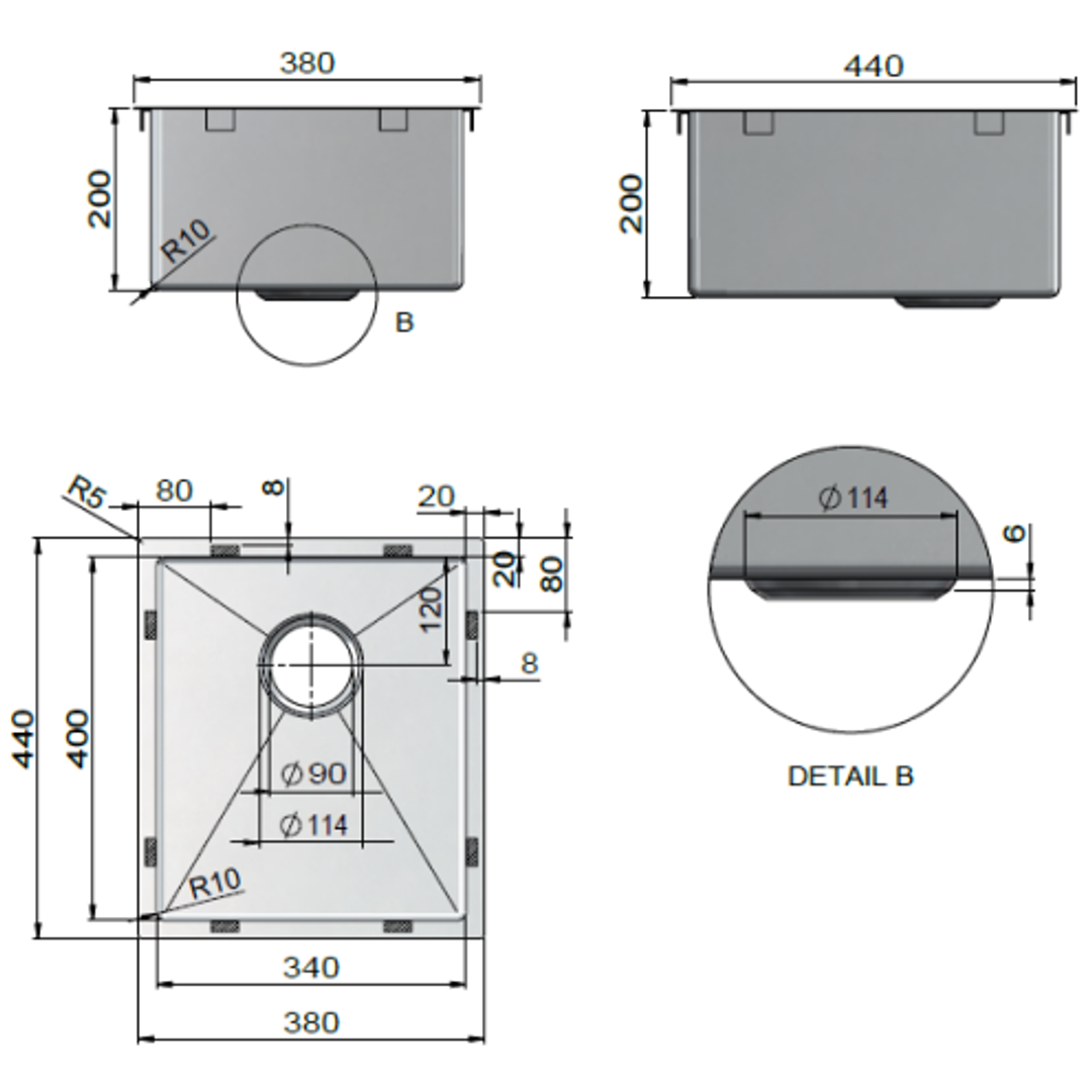 Meir Kitchen Sink Single Bowl 380 X 440 Shadow