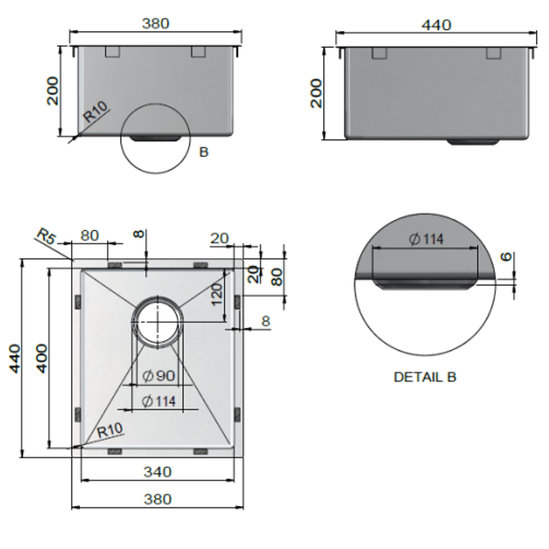 Meir Kitchen Sink Single Bowl 380 X 440 Brushed Nickel