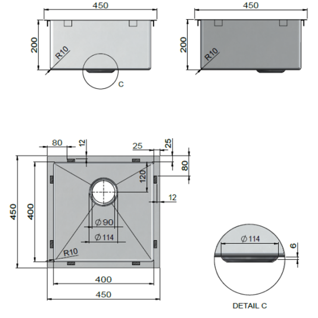 Meir Kitchen Sink Single Bowl 450mm X 450mm - Brushed Nickel