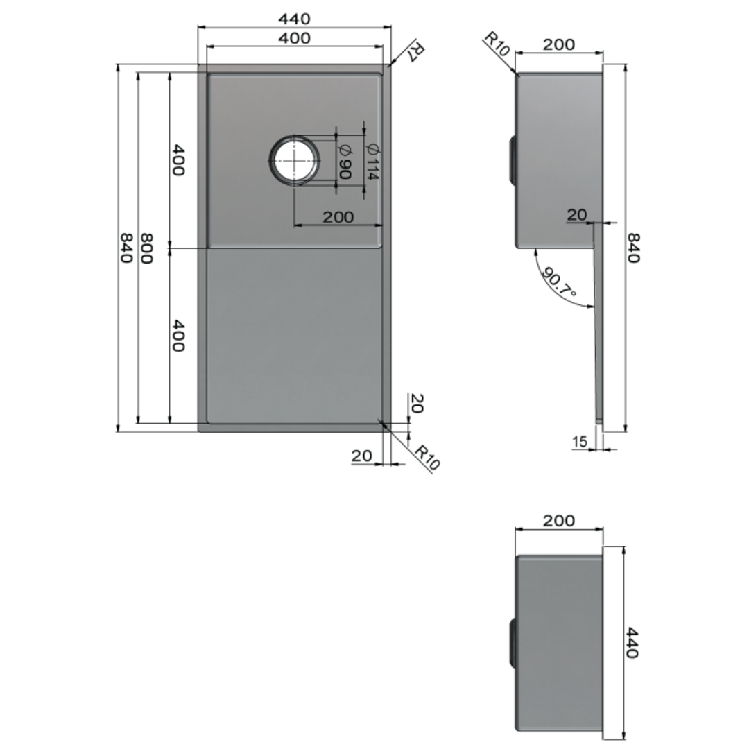 Meir Kitchen Sink Single Bowl & Drainboard 840 X 440 Brushed Nickel