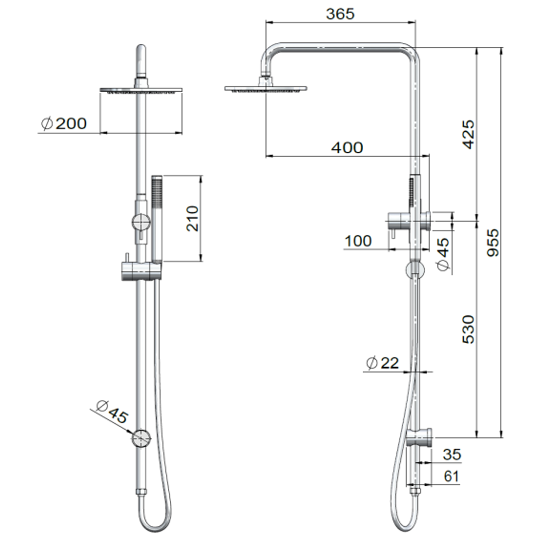 Meir Outdoor Combination Shower Rail Stainless Steel