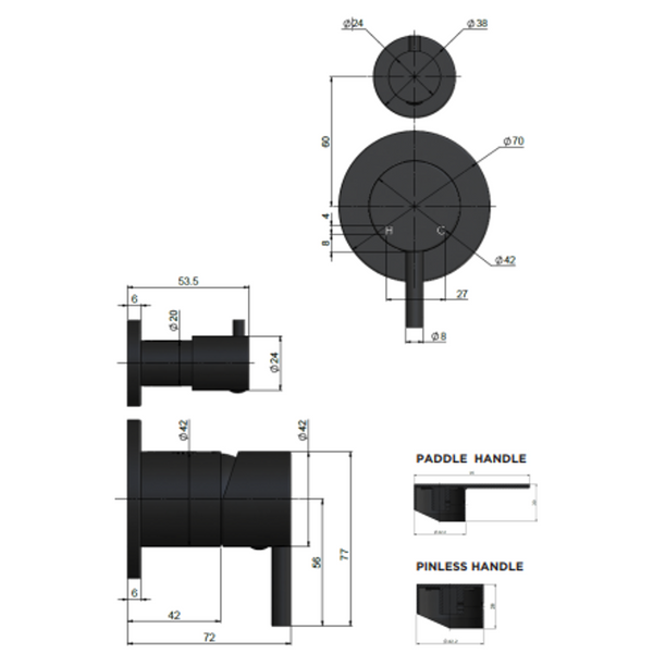 Meir Round Diverter Mixer Pinless Handle Finish Kit Matte Black