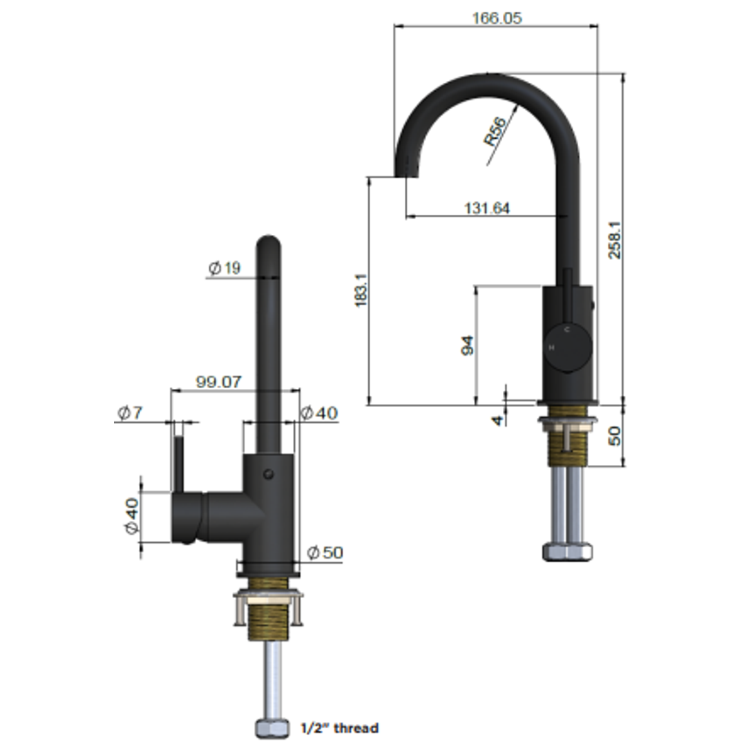 Meir Round Gooseneck Basin Mixer With Cold Start Polished Chrome