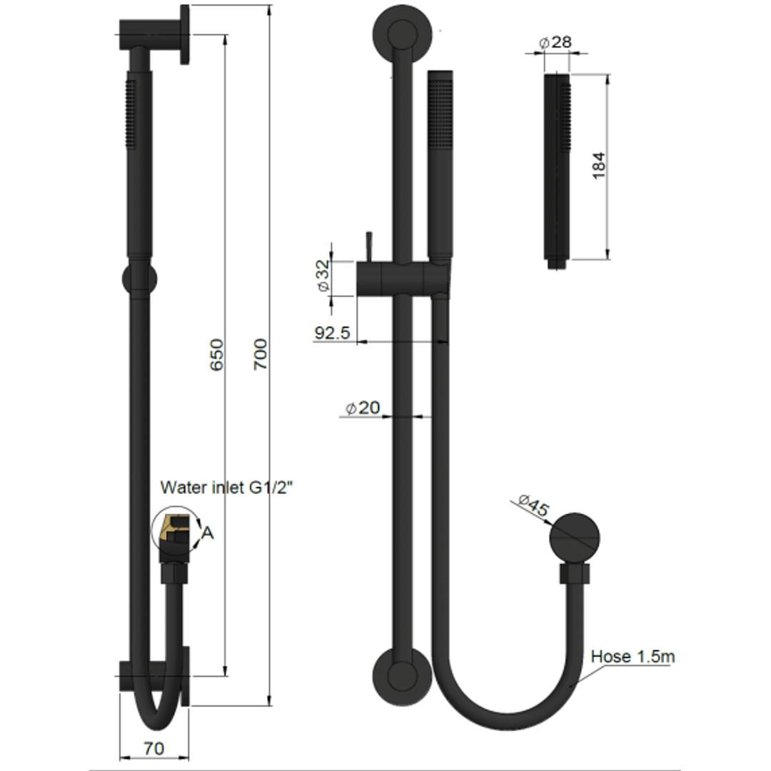 Meir Round Hand Shower On Rail Column Brushed Nickel
