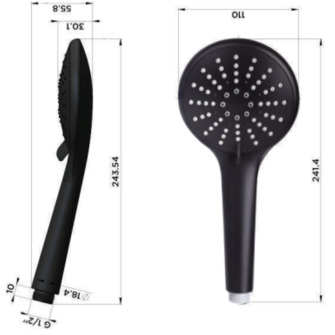 Meir Round Hand Shower Three Function Polished Matte Black