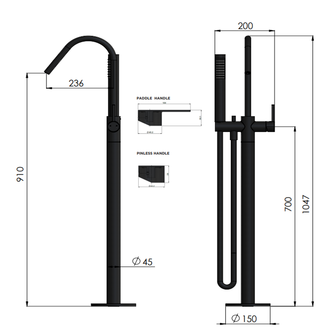 Meir Round Paddle Freestanding Bath Spout And Hand Shower Matte Black