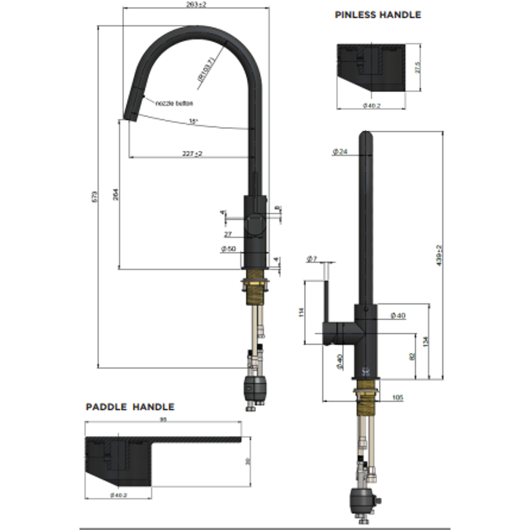 Meir Round Pinless Piccola Pull Out Kitchen Mixer Tap Brushed Nickel