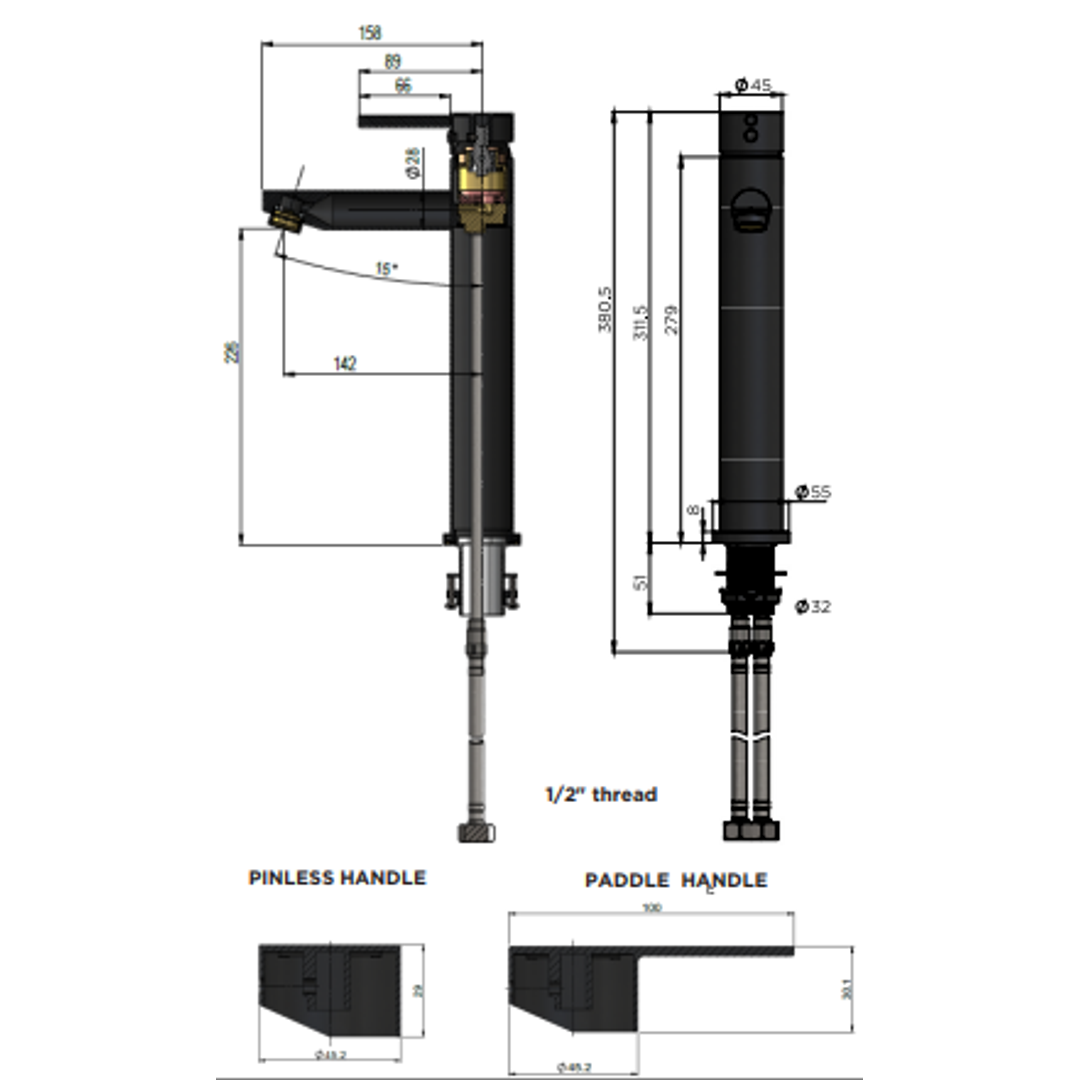Meir Round Pinless Tall Basin Mixer Matte Black