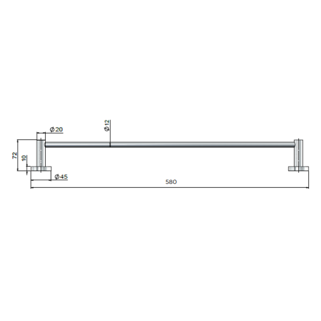 Meir Round Single Towel Rail 600Mm Brushed Nickel