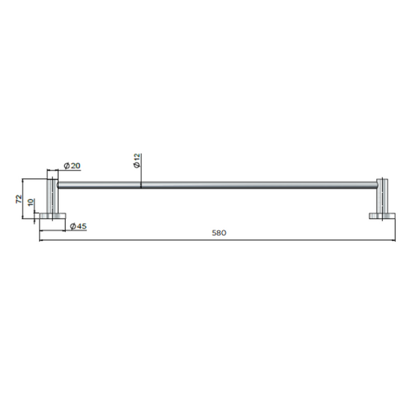 Meir Round Single Towel Rail 600Mm Brushed Nickel