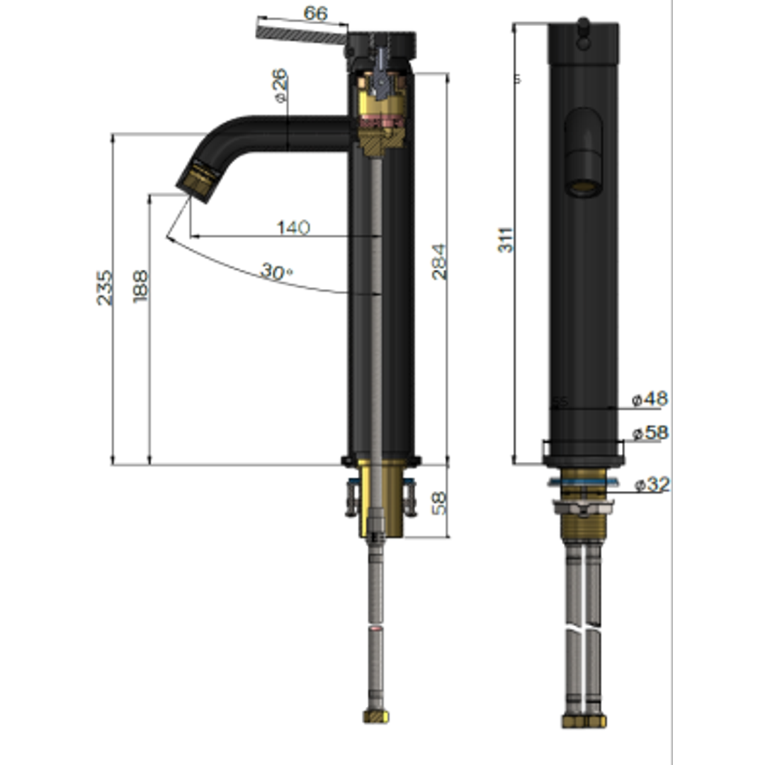 Meir Round Tall Basin Mixer Curved Lustre Bronze