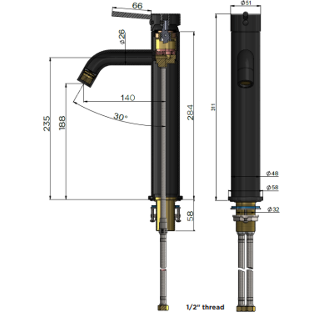 Meir Round Tall Curved Basin Mixer Champagne