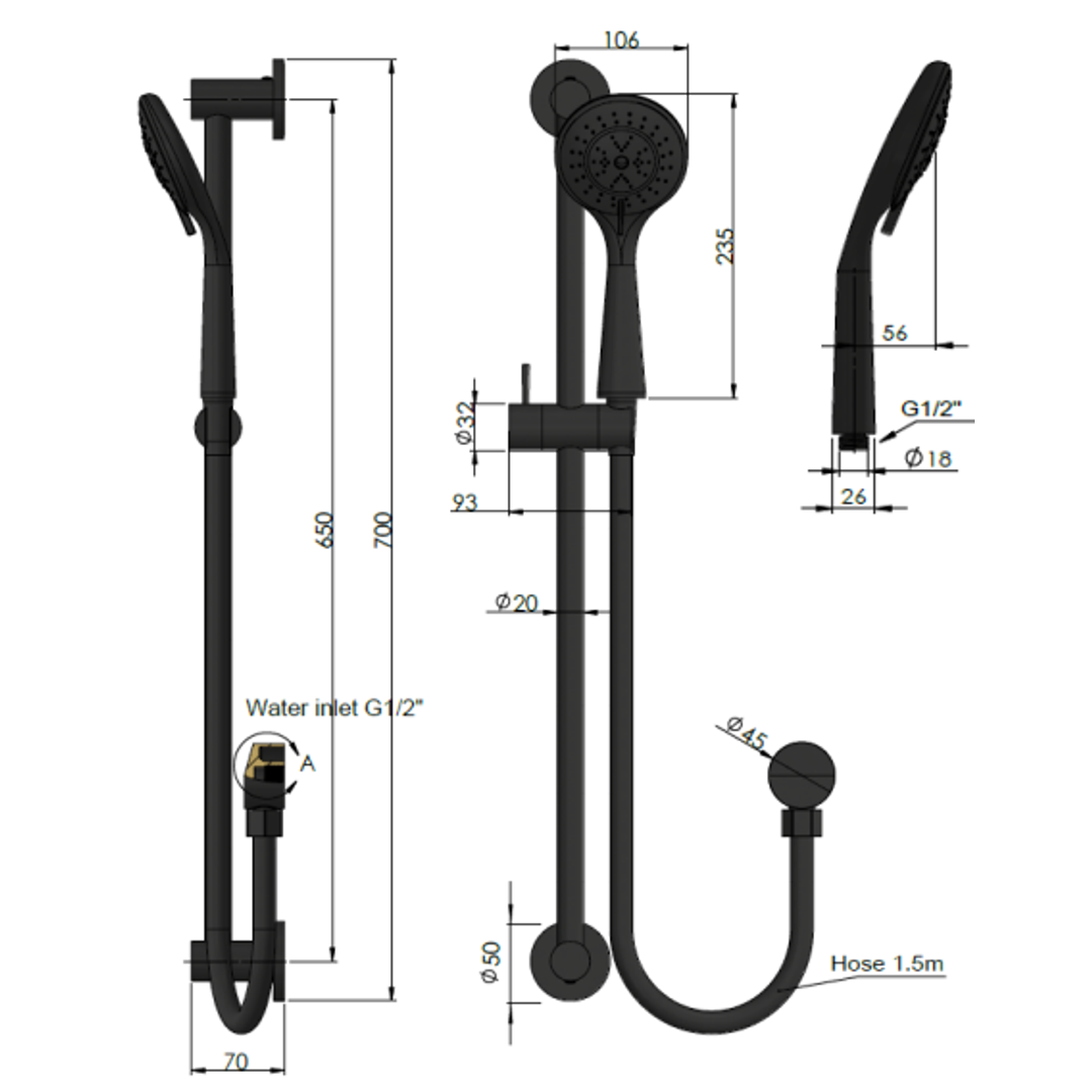 Meir Round Three Function Hand Shower On Rail Column Matte Black