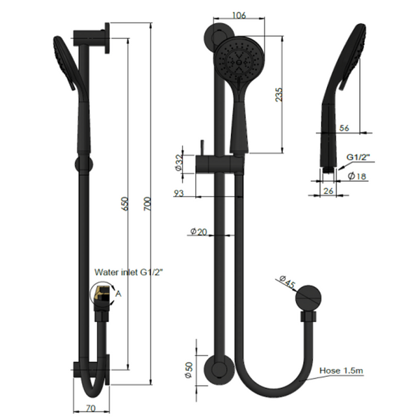 Meir Round Three Function Hand Shower On Rail Column Brushed Nickel