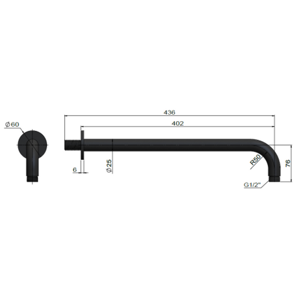 Meir Round Wall Shower Curved Arm 400Mm Matte Black