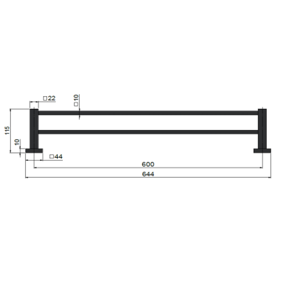 Meir Square Double Towel Rail 600Mm Matte Black