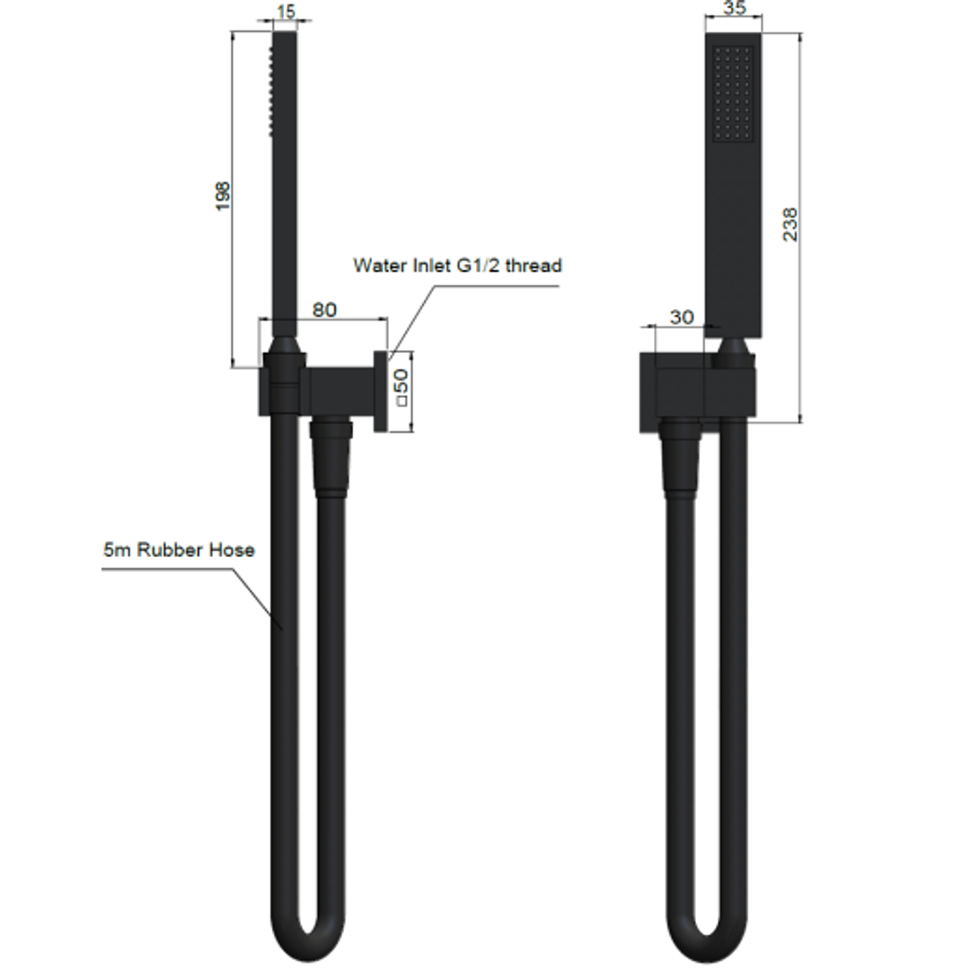Meir Square Hand Shower On Swivel Bracket Matte Black