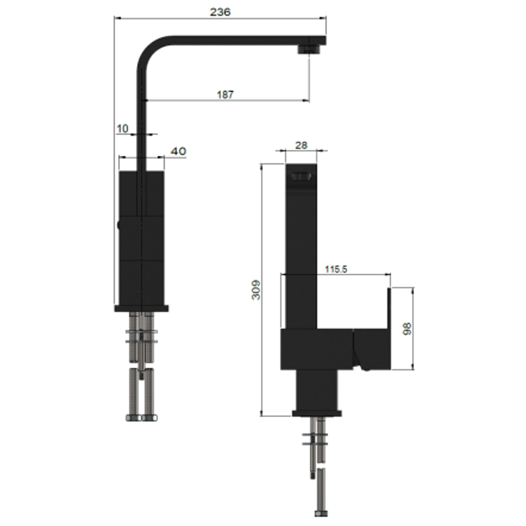 Meir Square Kitchen Mixer Tap Matte Black