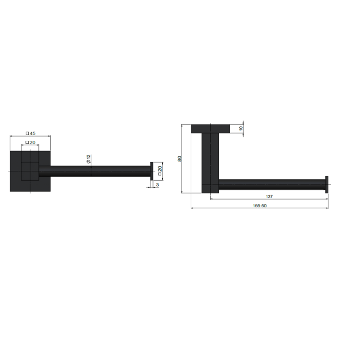 Meir Square Toilet Roll Holder With Round Bar Matte Black