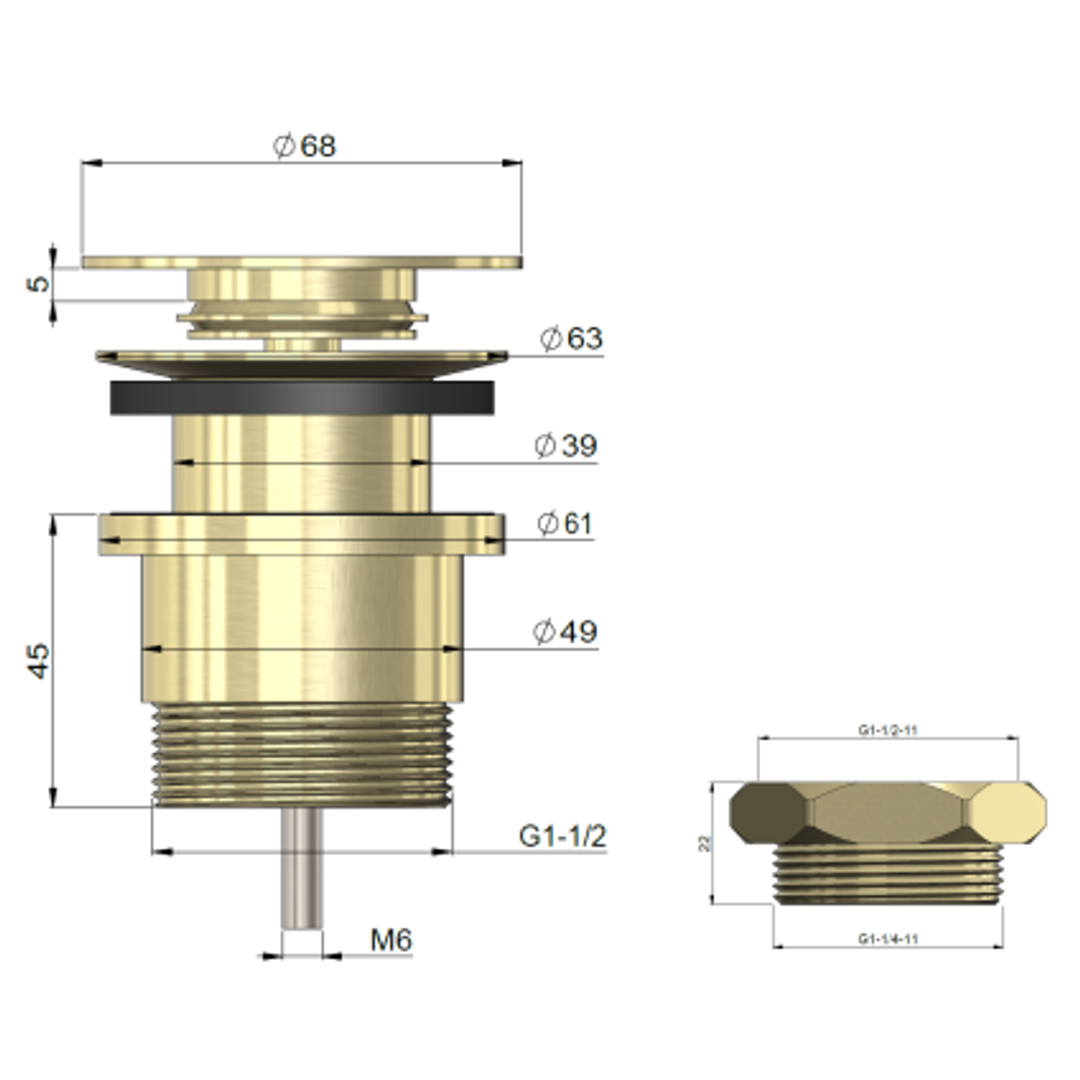 Meir Universal All In One Pop Up Waste Basin & Bath Champagne