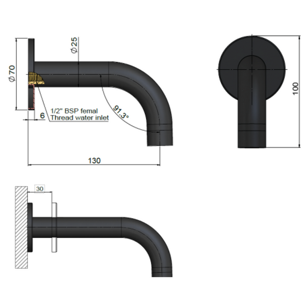 Meir Universal Round Curved Spout 130Mm Brushed Nickel