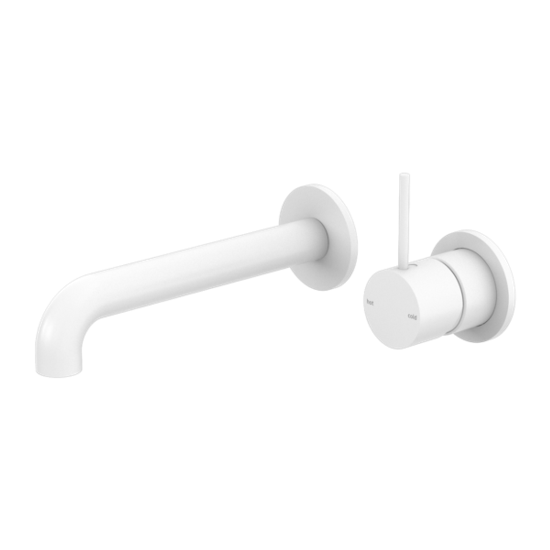 Nero Mecca Wall Basin Mixer Separate Back Plate H/Up 185mm Spout M/White