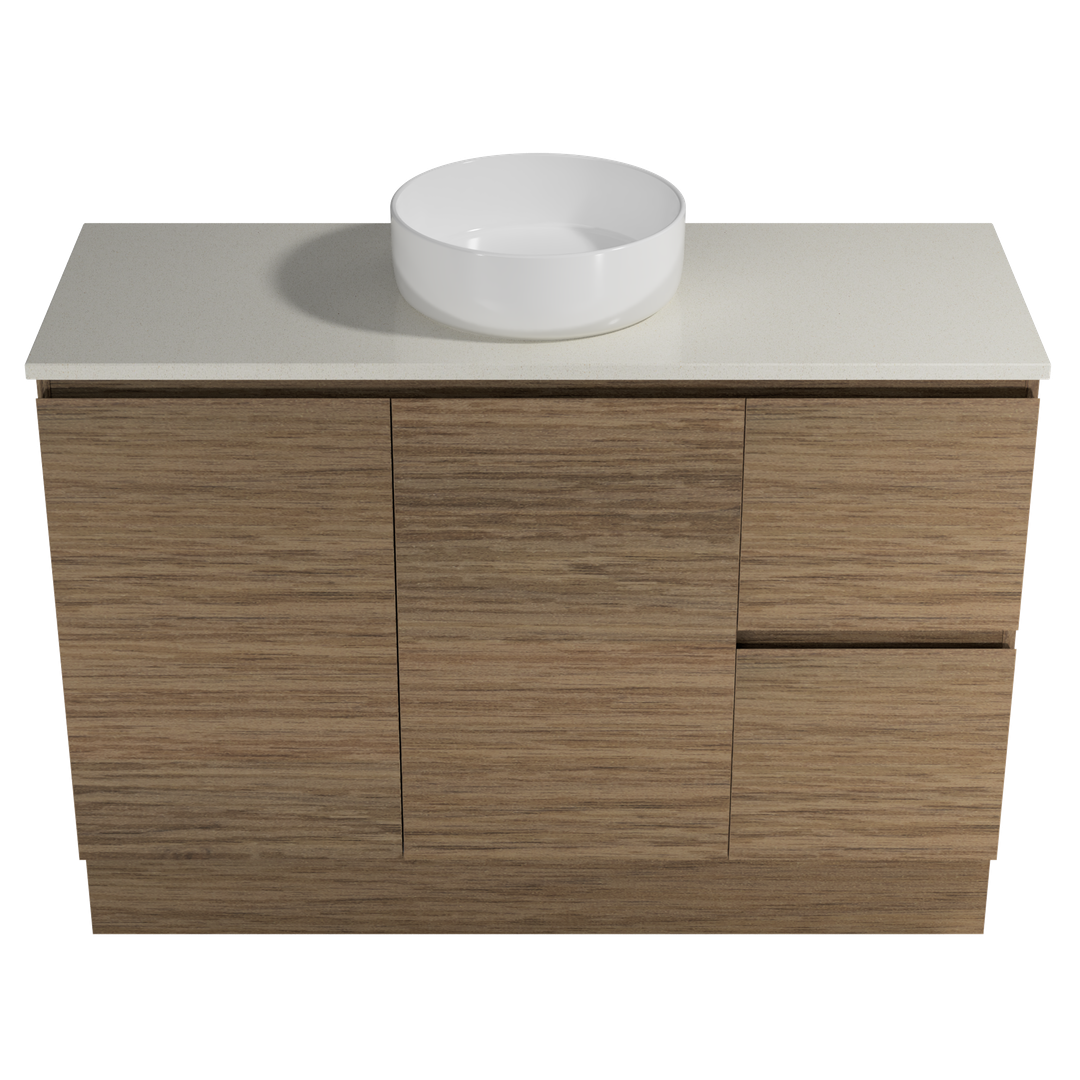 Timberline Nevada Vanty 1200 20mm Silk Surf Top & Ceramic A/Countr Basn Floorstanding