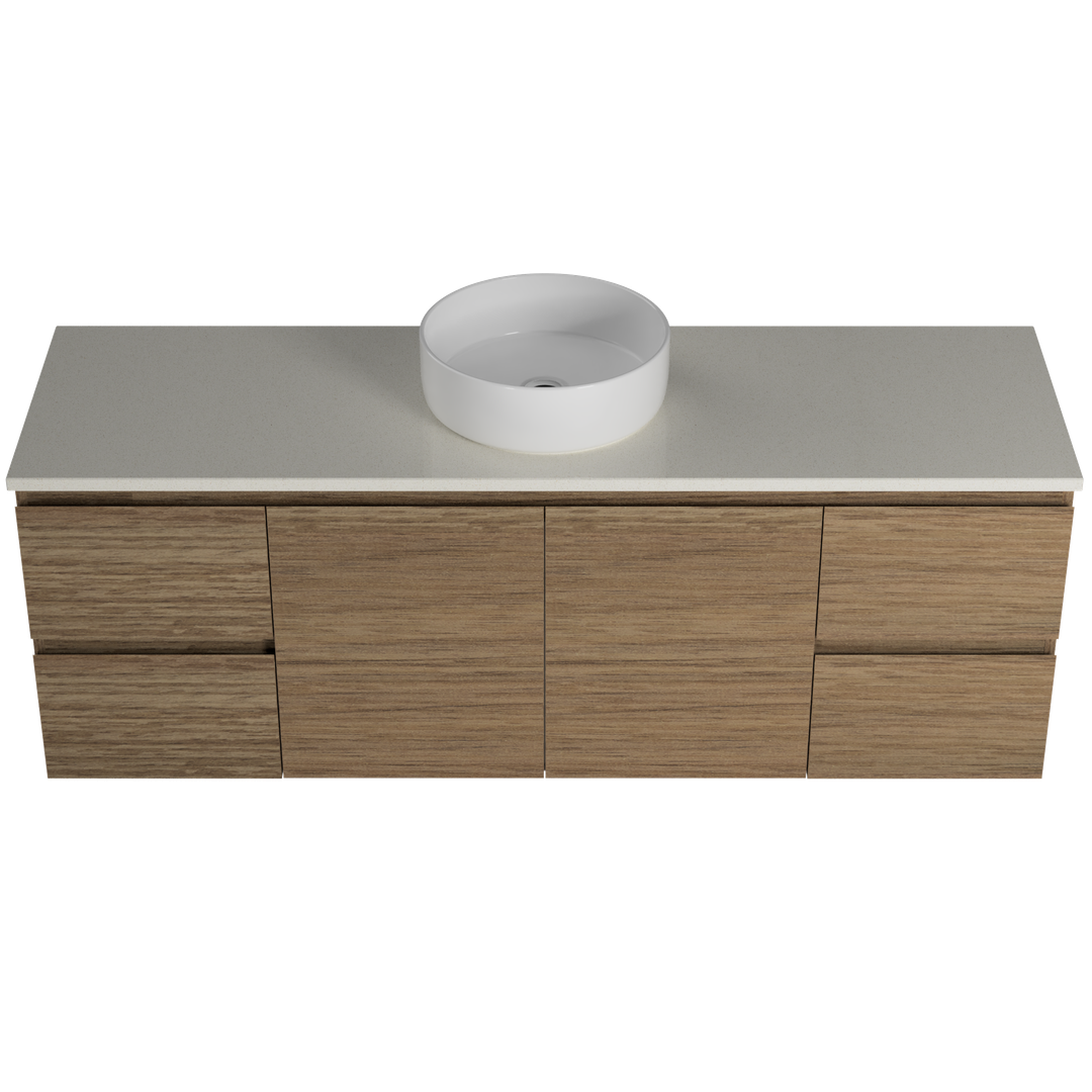 Timberline Nevada Vanty 1500mm Sngl Bwl 20 Silk Surf Top & Ceramc A/Countr Basn Wall Hng