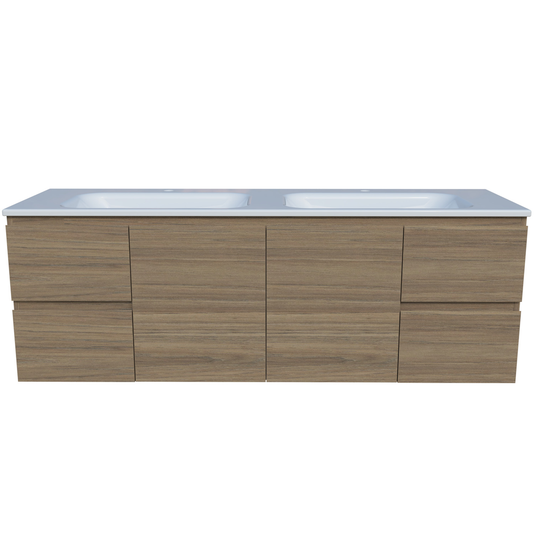 Timberline Nevada Vanity 1500mm Double Bowl Stadium Top Wall Hung