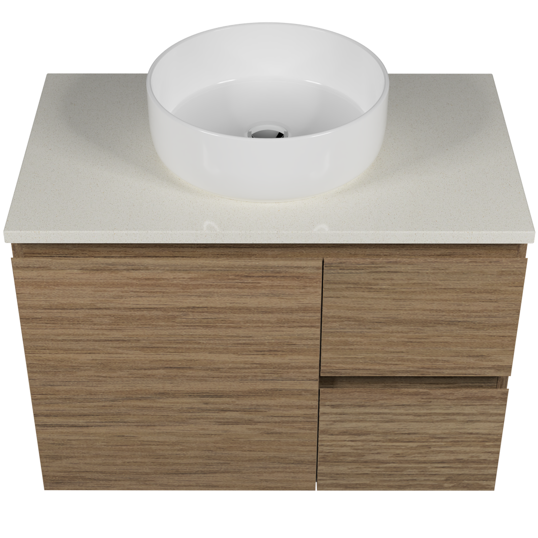 Timberline Nevada Vanty 750mm 20mm Silk Surf Top & Ceramic Above Counter Basn Wall Hng
