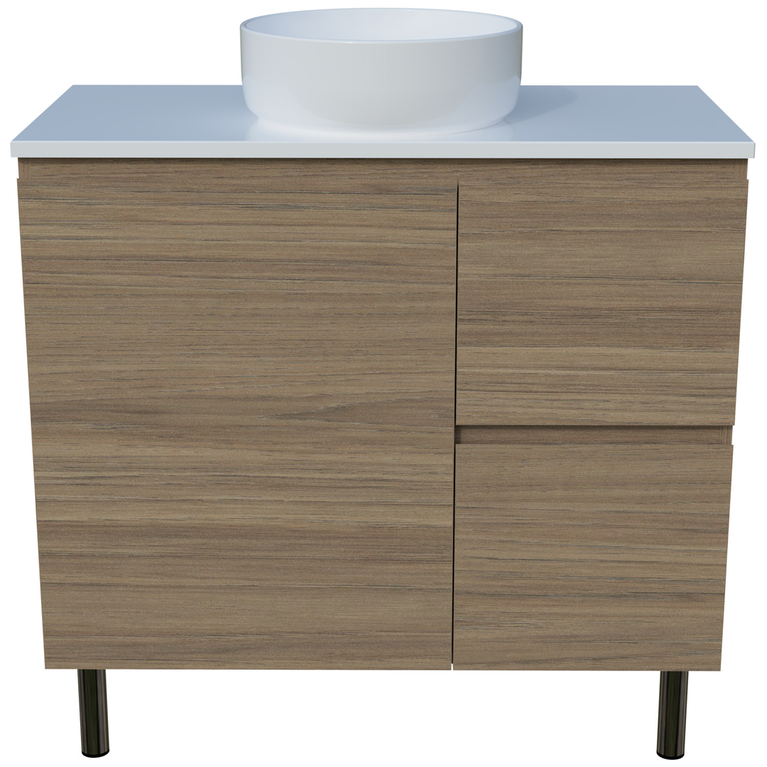 Timberline Nevada Vanity 900mm Left Wg Basin Silksurface Ac Top On Legs