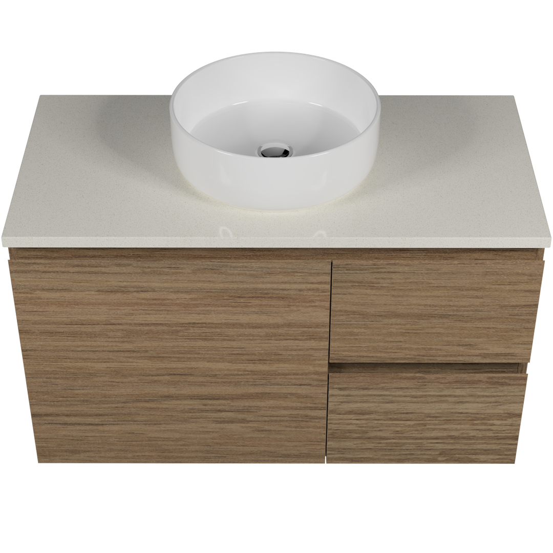 Timberline Nevada Vanity 900mm Right Wg Basin Silksurface Ac Top Wall Hung