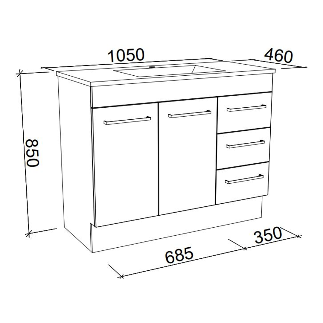 BARGO VANITY 1050MM REGAL ACRYLIC TOP FLOORSTANDING(TIMBERLN P#:B105RF)