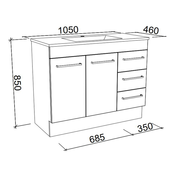 BARGO VANITY 1050MM REGAL ACRYLIC TOP FLOORSTANDING(TIMBERLN P#:B105RF)