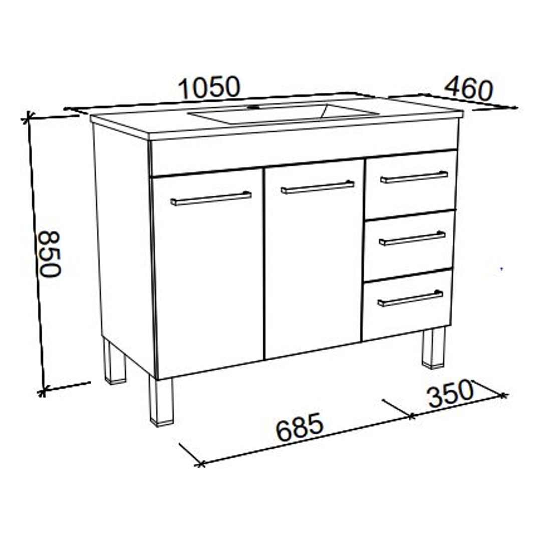 BARGO VANITY 1050MM REGAL ACRYLIC TOP ON LEGS(TIMBERLN P#:B105RL)