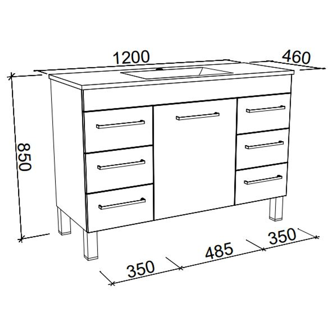 BARGO VANITY 1200MM ALPHA CERAMIC TOP ON LEGS(TIMBERLN P#:B12AL)