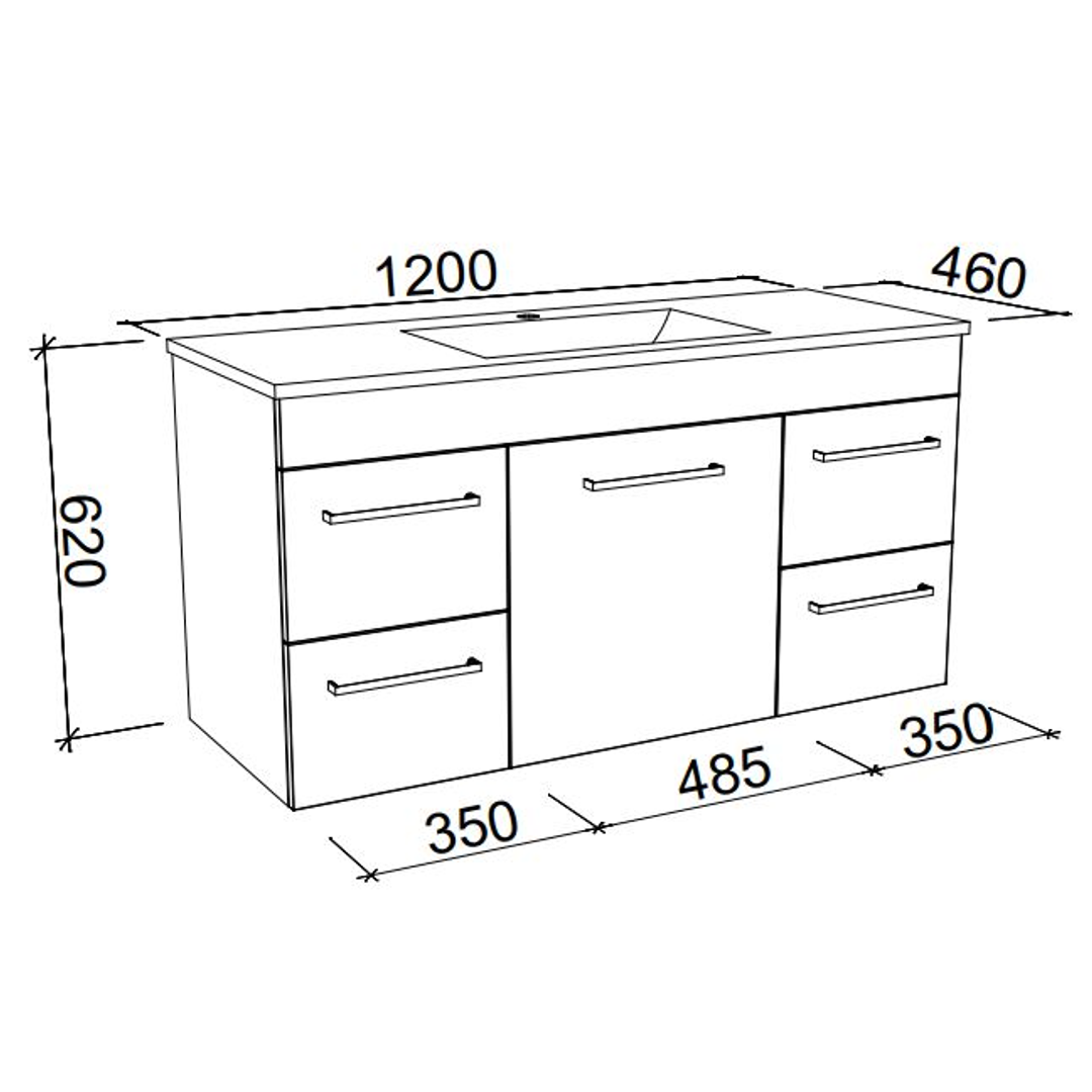 BARGO VANITY 1200MM GRAND ACRYLIC TOP WALL HUNG(TIMBERLN P#:B12GW)