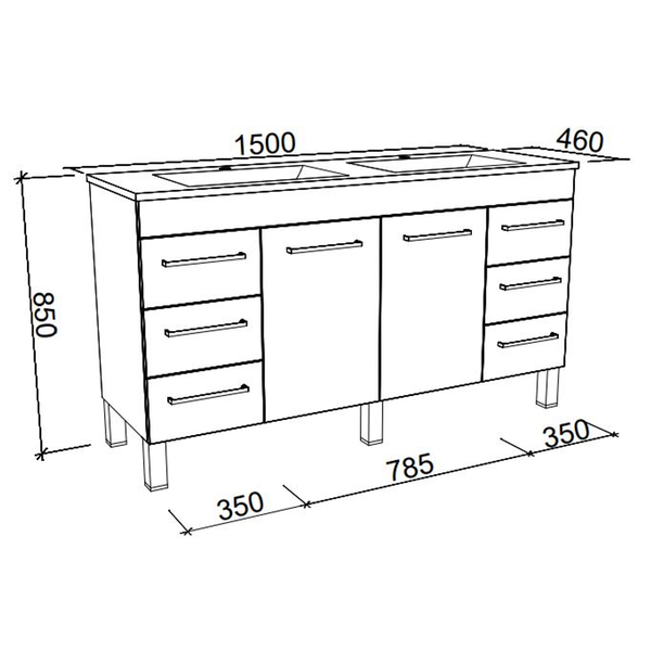 BARGO VANITY 1500MM SINGLE BOWL GRAND ACRYLIC TOP ON LEGS(TIMBERLN P#:B151GL)