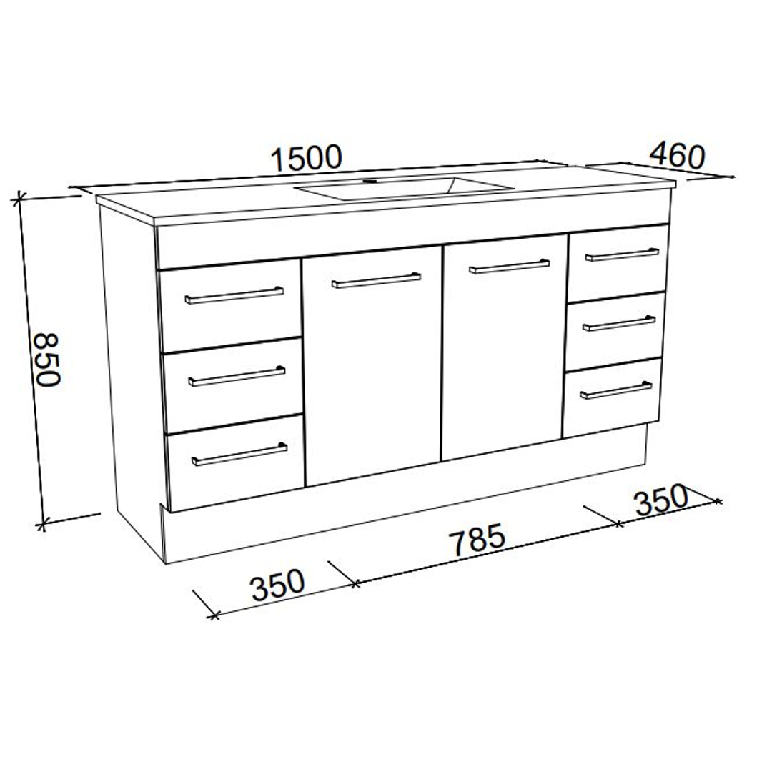 BARGO VANITY 1500MM SINGLE BOWL REGAL ACRYLIC TOP FLOORSTANDING(TIMBERLN