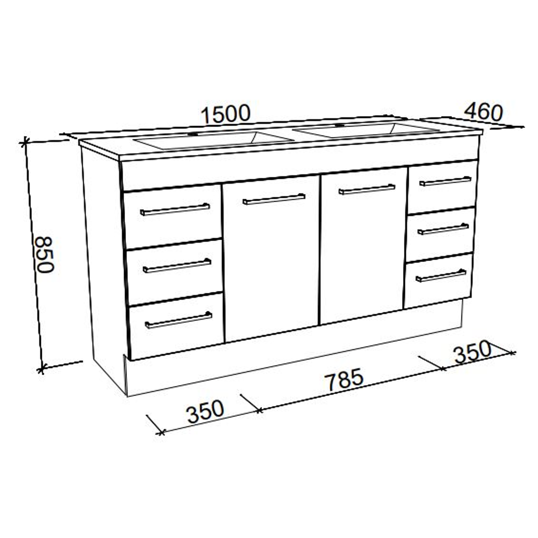 BARGO VANITY 1500MM DOUBLE BOWL HAVEN POLYMARBLE TOP FLOORSTANDING(TIMBERLN