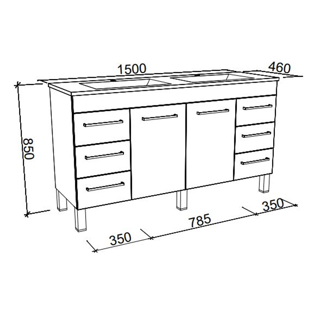 BARGO VANITY CABINET ONLY 1485MM TO SUIT DOUBLE BOWL NO TOP ON LEGS(TIMBERLN P#:B152XL)