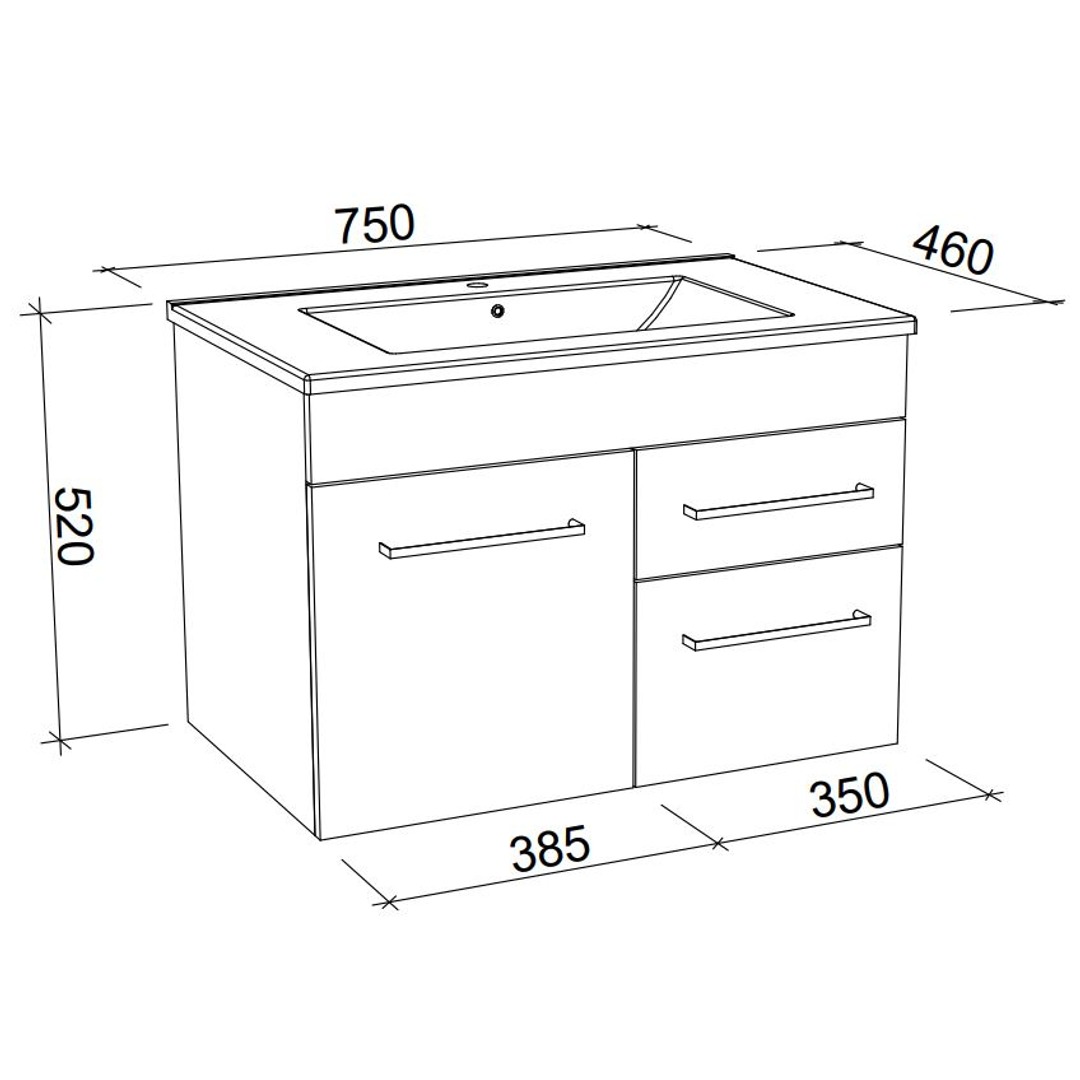 Indiana Vanity 750mm Alpha Ceramic Top Wall Hung(Timberln P#:I75Aw)