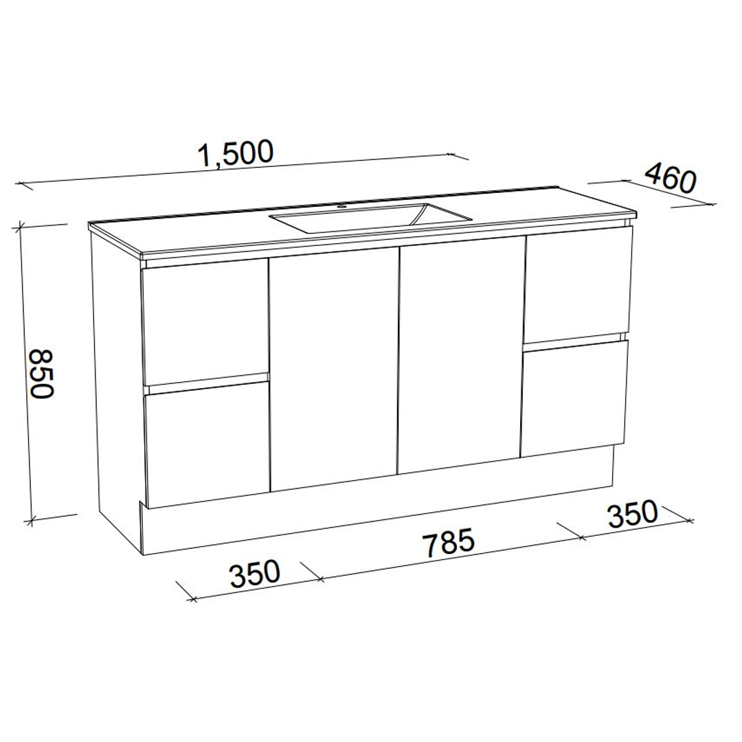 Nevada Vanity 1500mm Single Bowl Regal Acrylic Top Floor Standing