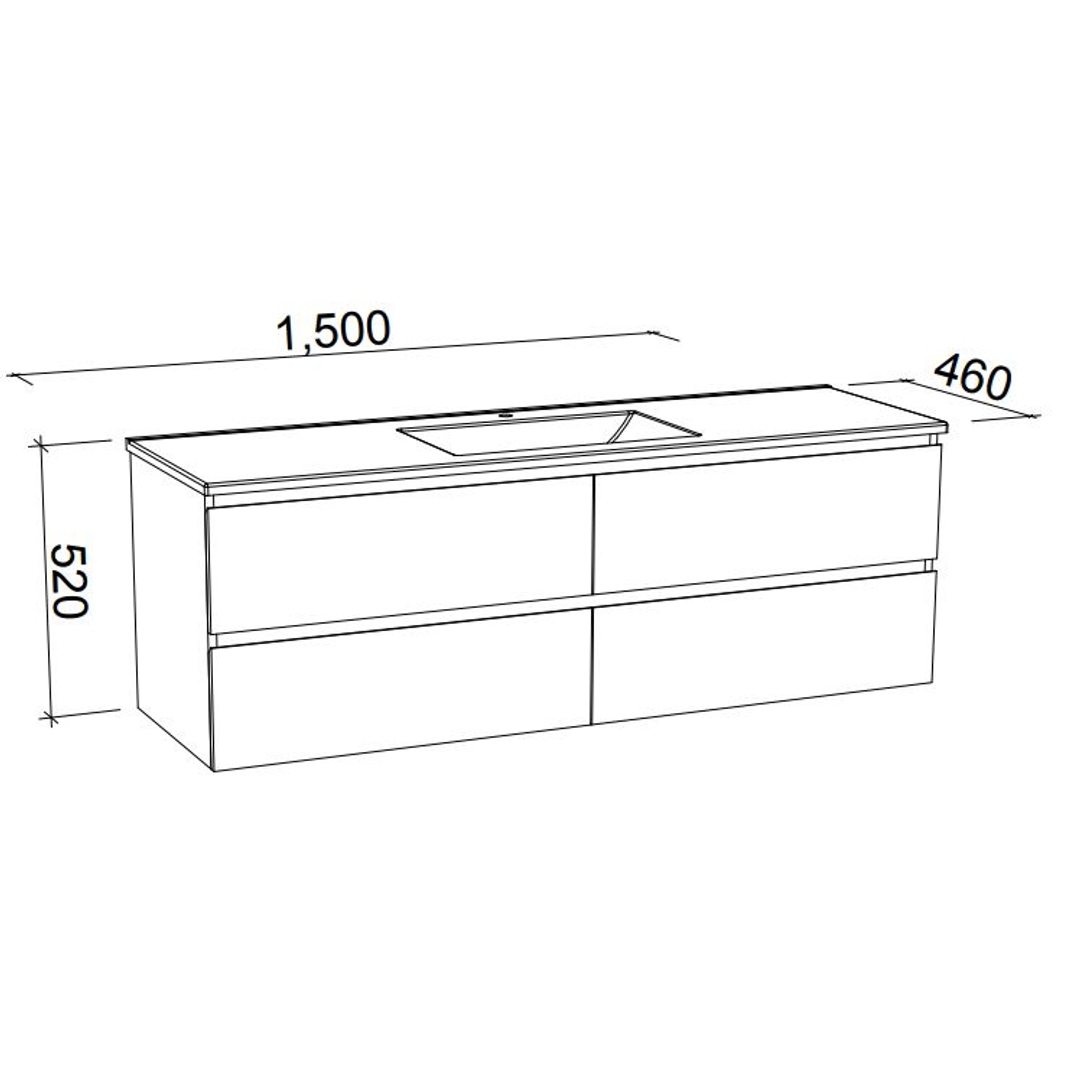 Nevada Plus Wall Hung Vanty 1500mm single bowl Silk Surf Top Above Counter Basin