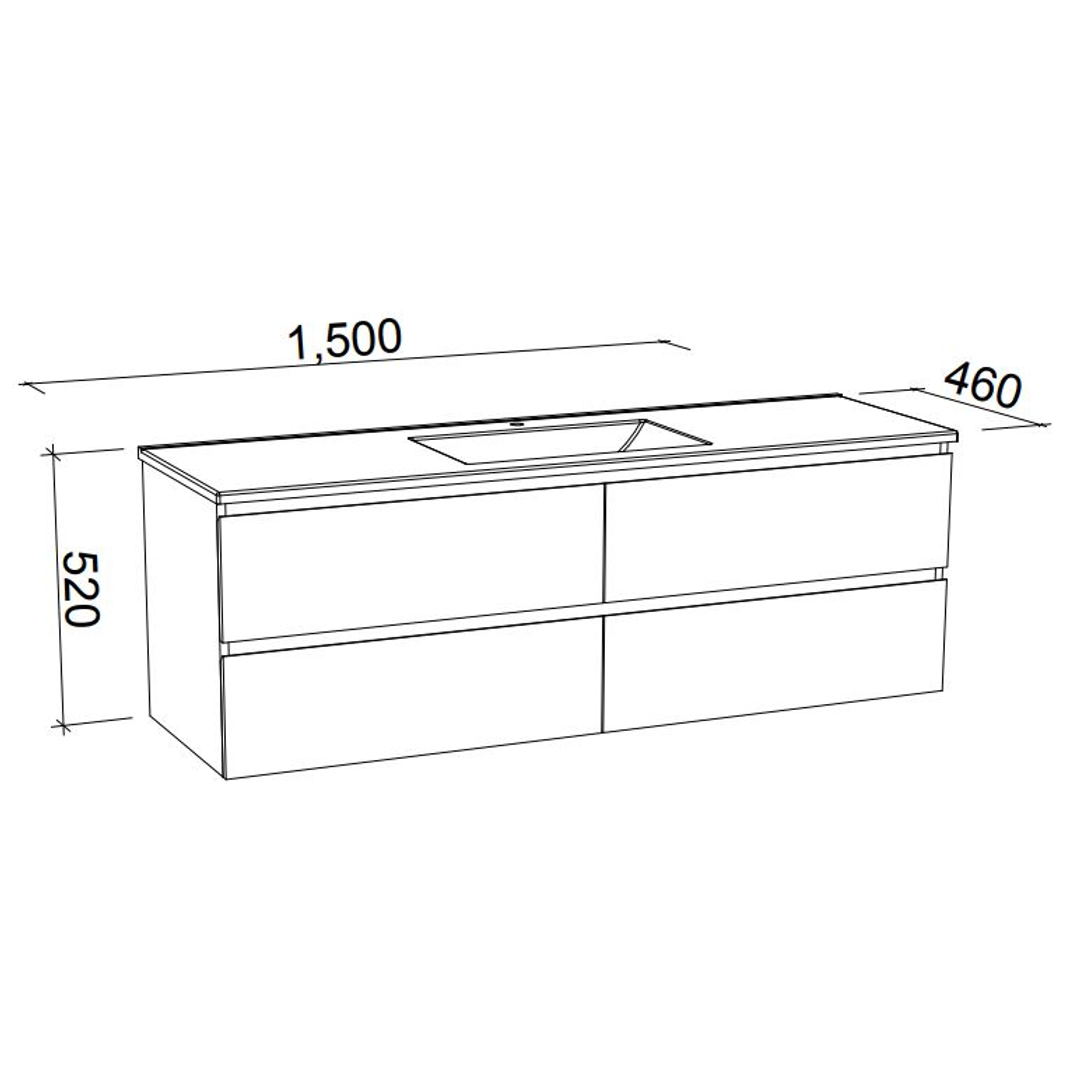 Nevada Plus Wall Hung Vanity 1500mm Single Bowl Regal Acrylic Top