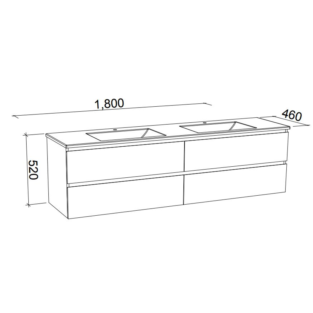 Nevada Plus Vanty Wall Mounted 1800mm Double Bowl Silk Surface top and Basins