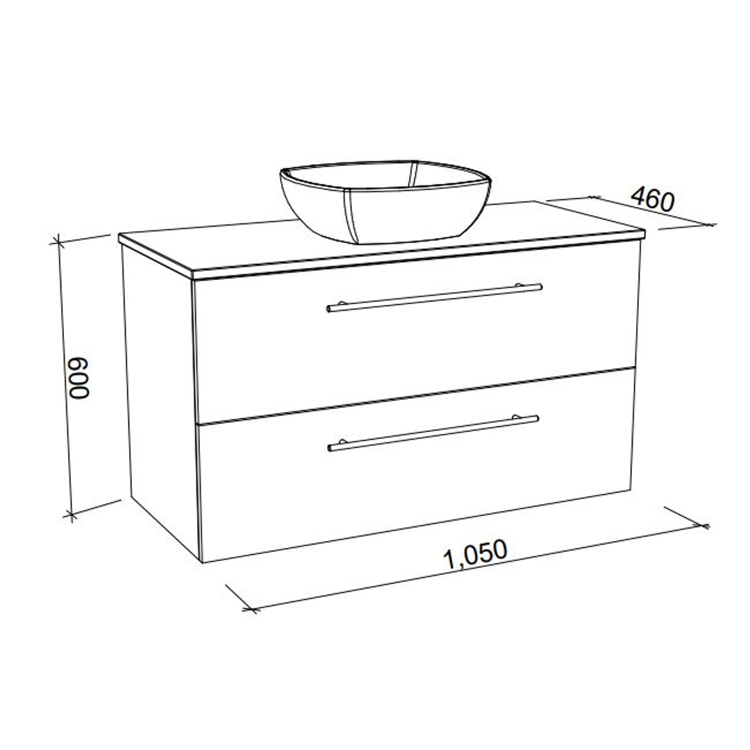 Timberline Oxbow Vanity 1050mm 20mm Silk Surface Top With Ceramic Basin Wall Hung